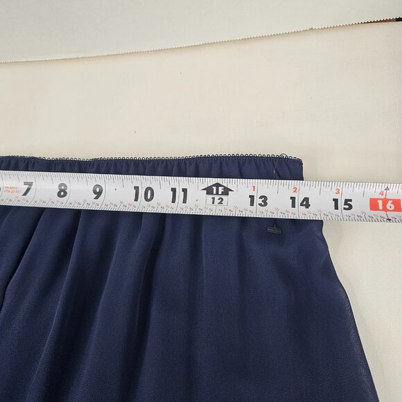 Alex Evenings Blouse Pants Set Women Dark Navy Tiered Hem Round Neck Floral - Picture 10 of 16